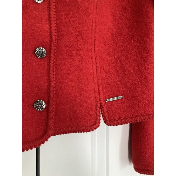 Geiger Tyrol Austria Boiled Wool Cardigan Knit Sweater Jacket Red Sz 42- Large - Picture 2 of 9